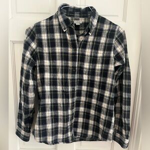 LL Bean Scotch Plaid Flannel Shirt Navy Tartan XS
